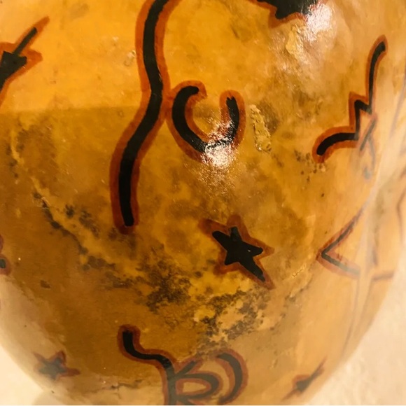 Western Farm Ranch Decor Bull Hand painted, signed Gourd Bowl w Pine Needle Rim - Picture 5 of 8